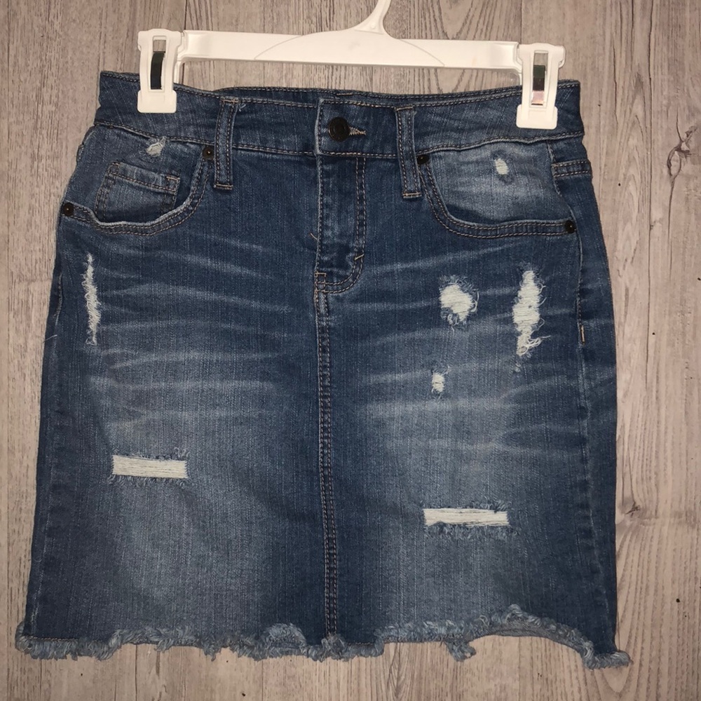 Distressed Denim Skirt
